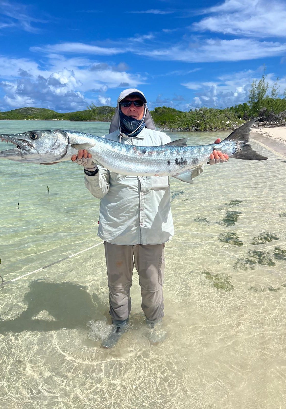 34lbs Barracuda on Sand Dollar Flat Middle Caicos on a top water popper plug
